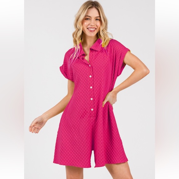 ShopEvelynne Pants - Vibrant Pink Button-Up Romper